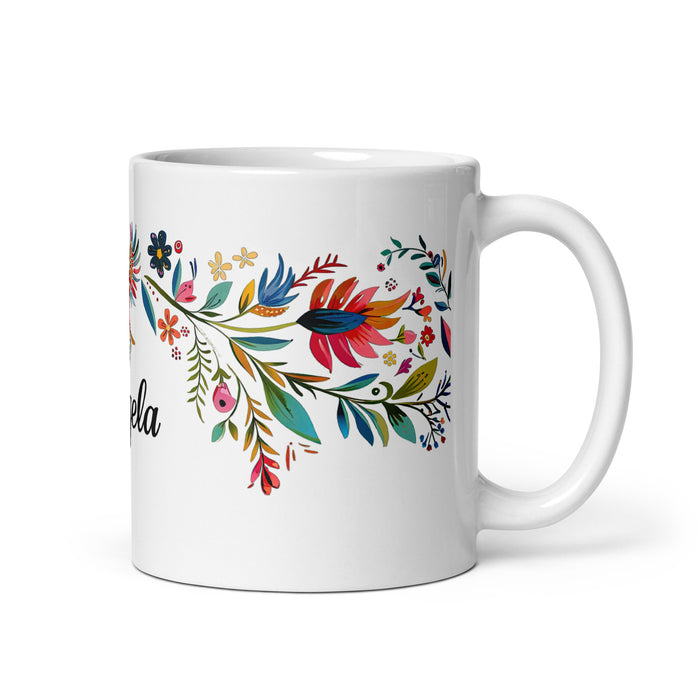 Taza de café exclusiva con nombre de Ángela, obra de arte para el hogar, la oficina, el trabajo, regalo de orgullo mexicano español, taza blanca brillante con caligrafía única en su tipo | Á35