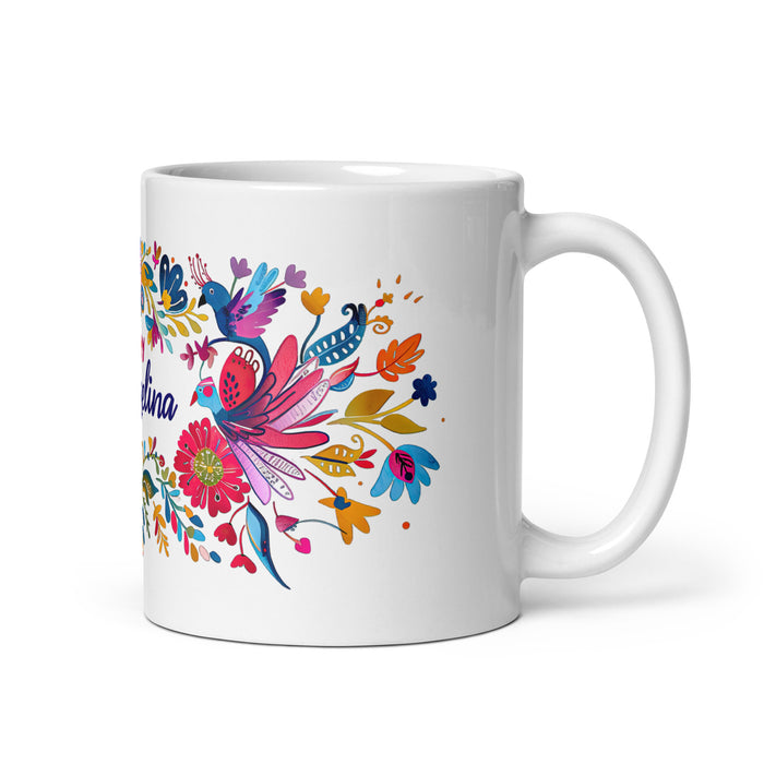 Tasse à café avec nom exclusif Angelina, tasse à café pour le travail à domicile, le bureau, la fierté mexicaine et espagnole, tasse cadeau, calligraphie unique en son genre, tasse blanche brillante | A14