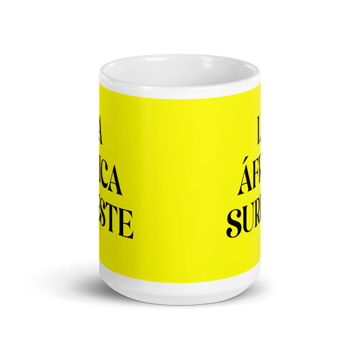 La África Sureste The Southeast African Funny Home Office Work Coffee Mug Mexican Spanish Pride Gift White Glossy Cup Yellow Card Mug