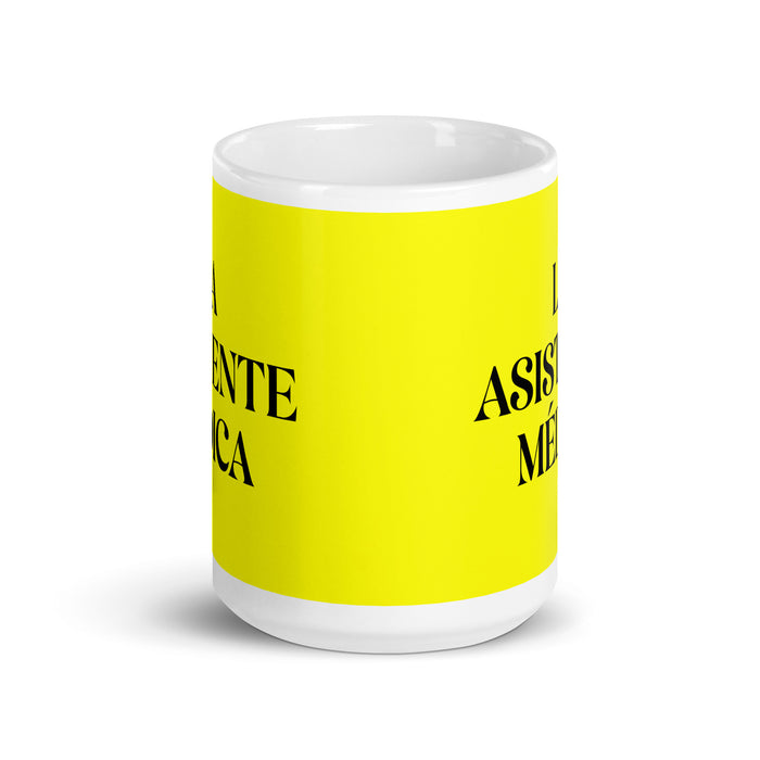 La Asistente Médica The Medical Assistant Funny Home Office Work Coffee Mug Mexican Spanish Pride Gift White Glossy Cup Yellow Card Mug