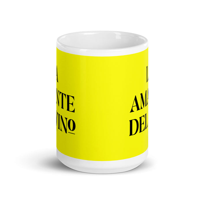 La Amante Del Vino The Wine Lover Funny Home Office Work Coffee Mug Mexican Spanish Pride Gift White Glossy Cup Yellow Card Mug