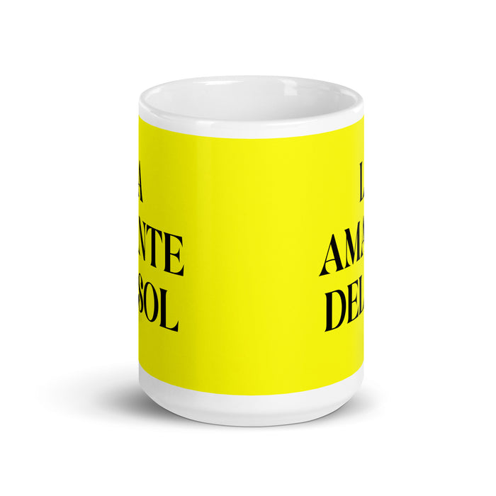 La Amante Del Sol The Sun Lover Funny Home Office Work Coffee Mug Mexican Spanish Pride Gift White Glossy Cup Yellow Card Mug