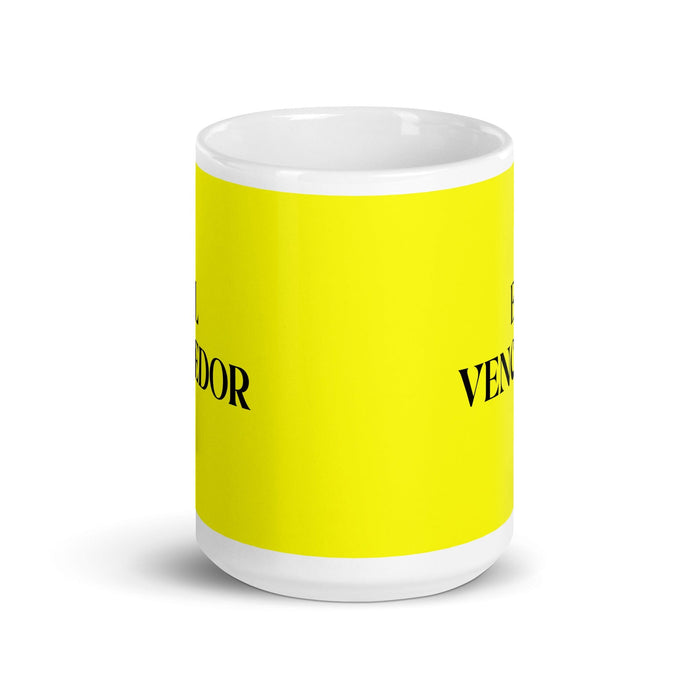 La Vencedora The Victor Lustige Kaffeetasse für Zuhause, Büro, Arbeit, mexikanisches spanisches Stolzgeschenk, weiße glänzende Tasse, gelbe Karte