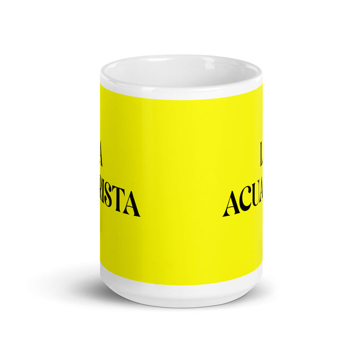 La Acuarista The Aquarist Funny Home Office Work Coffee Mug Mexican Spanish Pride Gift White Glossy Cup Yellow Card Mug