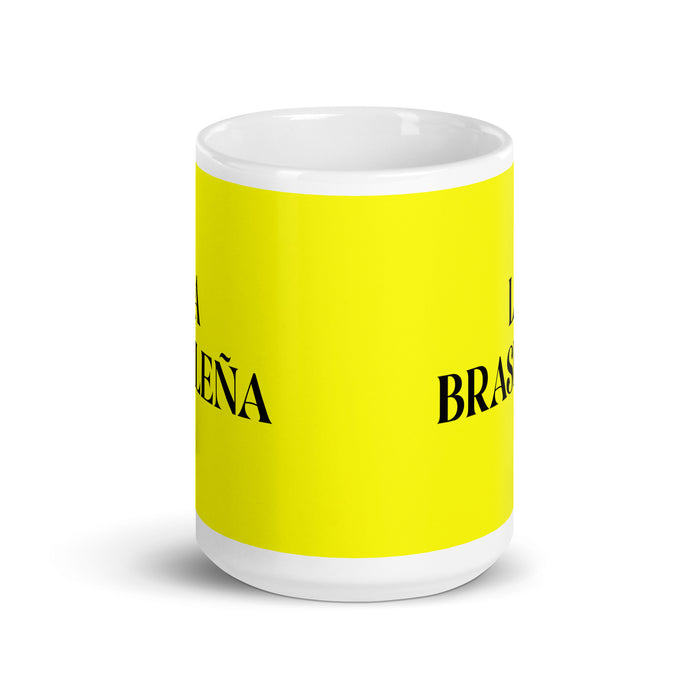 La Brasileña The Brazilian Funny Home Office Work Coffee Mug Mexican Spanish Pride Gift White Glossy Cup Yellow Card Mug