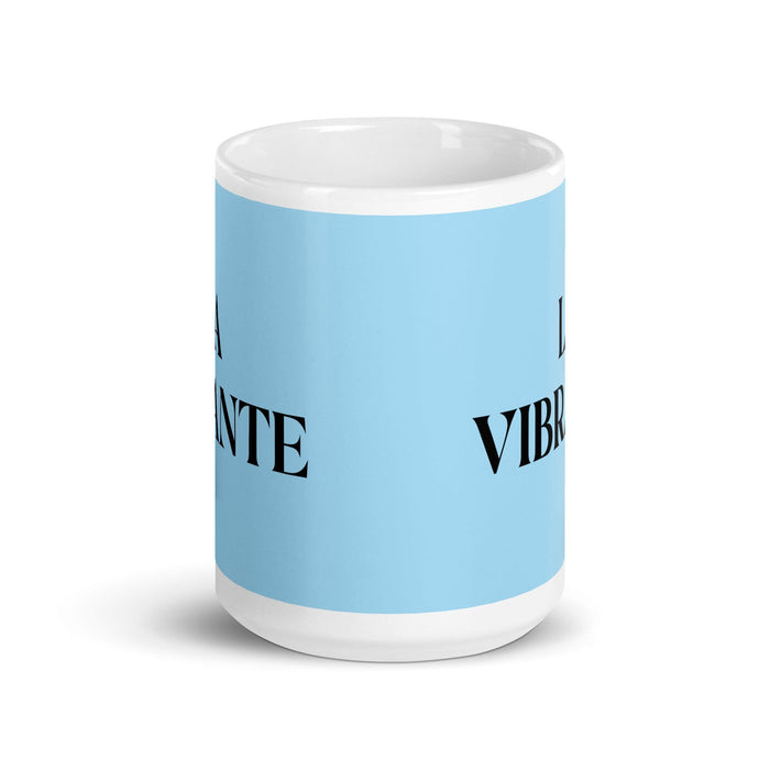 La Vibrante, The Vibrant One, lustige Kaffeetasse für Zuhause, Büro, Arbeit, mexikanisches spanisches Pride-Geschenk, weiße glänzende Tasse, himmelblaue Kartentasse