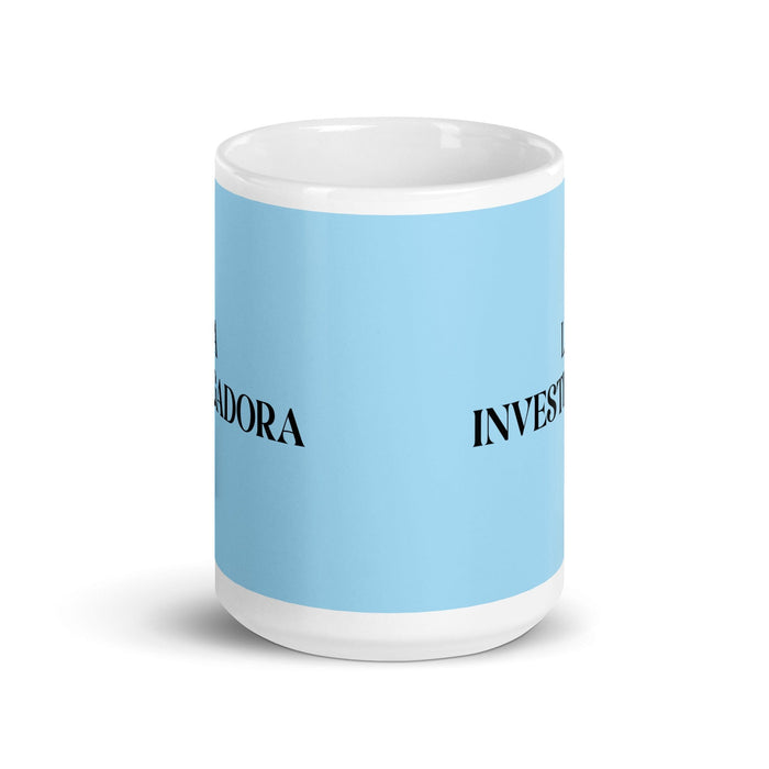 La Investigadora The Researcher Funny Home Office Work Coffee Mug Mexican Spanish Pride Gift White Glossy Cup Sky Blue Card Mug