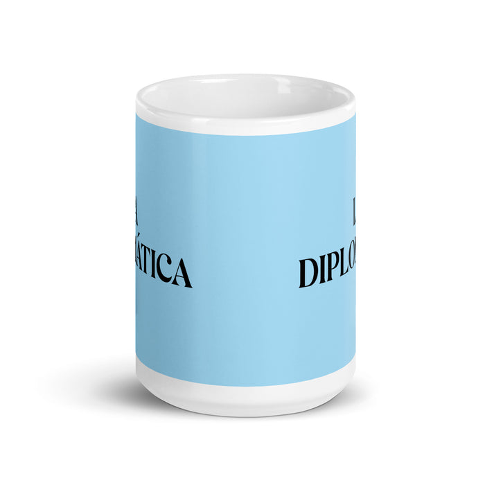 La Diplomática The Diplomat Funny Home Office Work Coffee Mug Mexican Spanish Pride Gift White Glossy Cup Sky Blue Card Mug