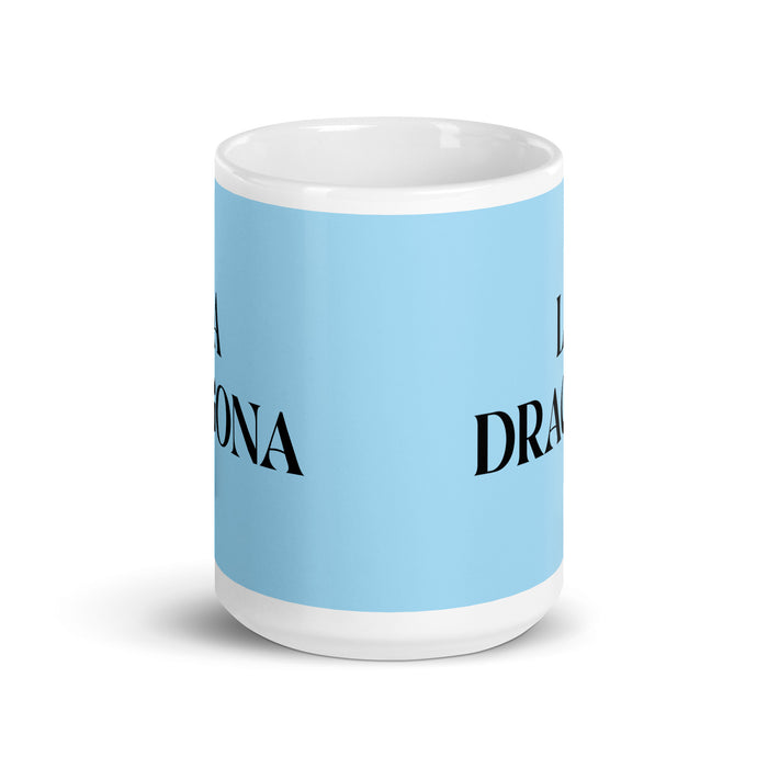 La Dragona The Dragon Funny Home Office Work Coffee Mug Mexican Spanish Pride Gift White Glossy Cup Sky Blue Card Mug