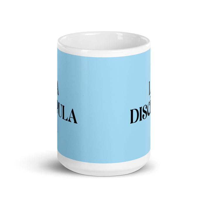 La Discípula The Disciple Funny Home Office Work Coffee Mug Mexican Spanish Pride Gift White Glossy Cup Sky Blue Card Mug