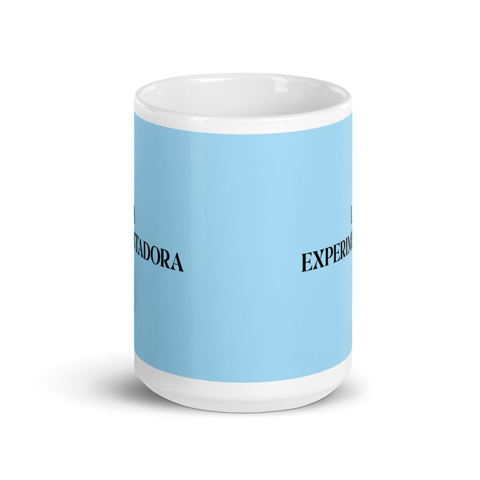 La Experimentadora The Experimenter Funny Home Office Work Coffee Mug Mexican Spanish Pride Gift White Glossy Cup Sky Blue Card Mug