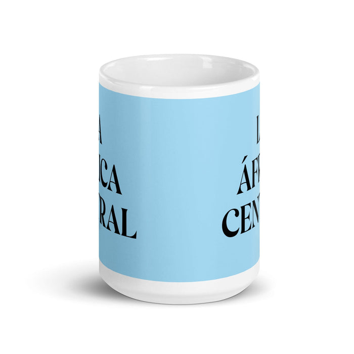 La África Central La tasse à café amusante pour le bureau à domicile et le travail en Afrique centrale Cadeau de fierté mexicaine espagnole Tasse blanche brillante Carte bleu ciel