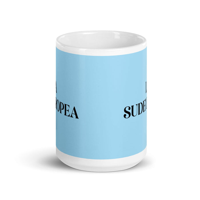 La Sudeuropea La tasse à café amusante du sud de l'Europe pour le travail à domicile, le bureau, la fierté mexicaine et espagnole, tasse blanche brillante, tasse en carte bleu ciel