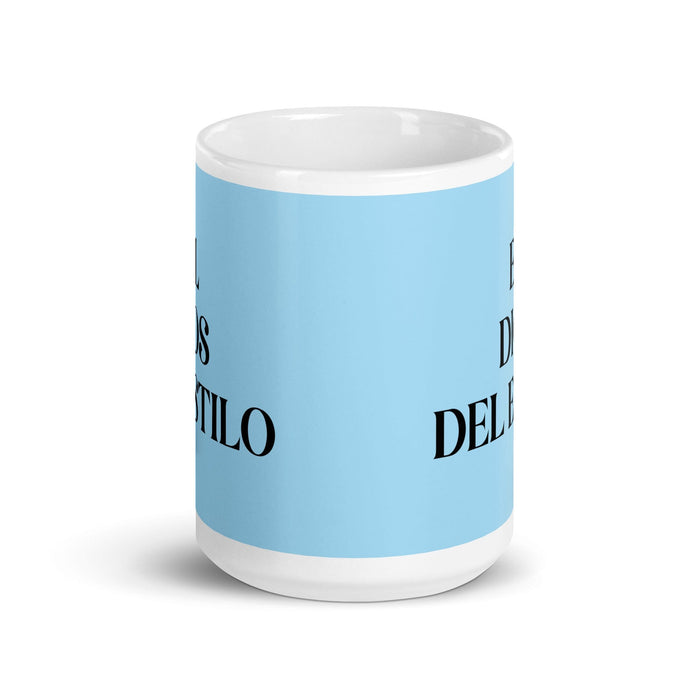 El Dios Del Estilo La Déesse / Dieu du Style Tasse à Café Drôle pour la Maison ou le Bureau Cadeau de Fierté Espagnole Mexicaine Tasse Blanche Brillante Carte Bleu Ciel