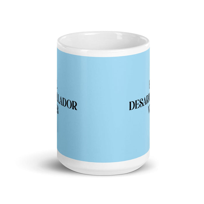 El Desarrollador Web Le développeur Web Drôle Maison Bureau Travail Tasse à café Cadeau de fierté espagnole mexicaine Tasse blanche brillante Carte bleu ciel Tasse