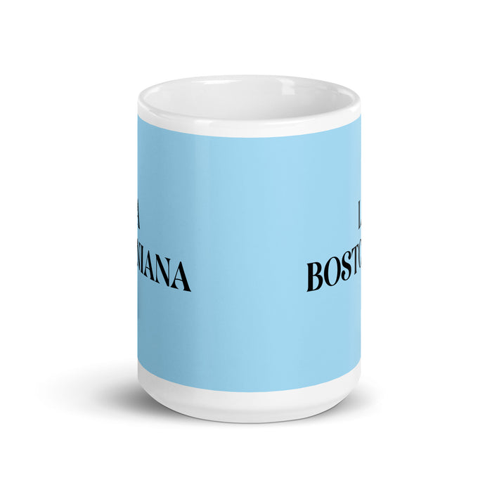 La Bostoniana The Bostonian Funny Home Office Work Coffee Mug Mexican Spanish Pride Gift White Glossy Cup Sky Blue Card Mug