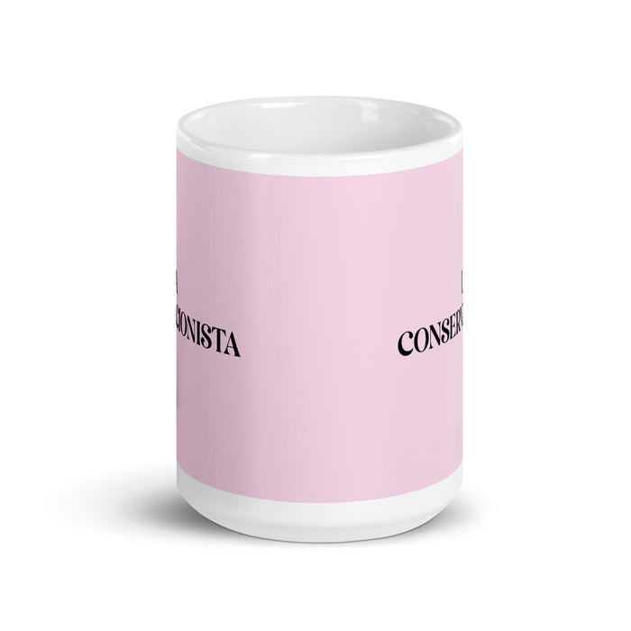 La Conservacionista The Conservationist Funny Home Office Work Coffee Mug Mexican Spanish Pride Gift White Glossy Cup Light Pink Card Mug