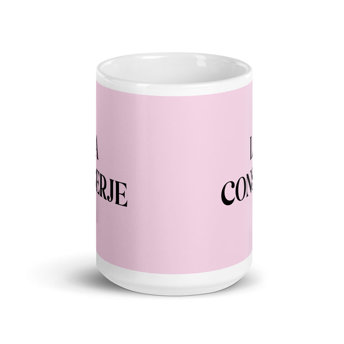 La Conserje The Caretaker Funny Home Office Work Coffee Mug Mexican Spanish Pride Gift White Glossy Cup Light Pink Card Mug