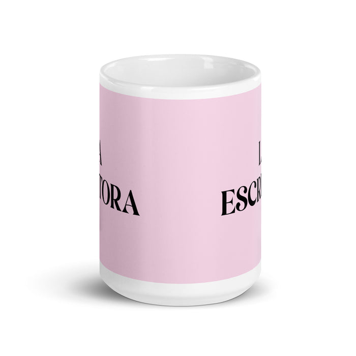 La Escritora The Writer Funny Home Office Work Coffee Mug Mexican Spanish Pride Gift White Glossy Cup Light Pink Card Mug