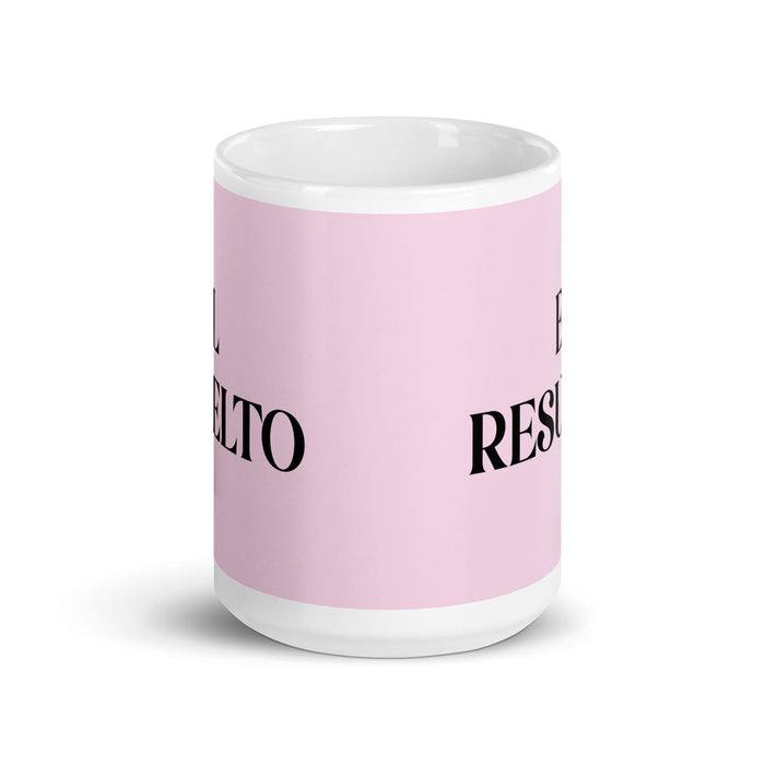 El Resuelto The determined One Tasse à café amusante pour le travail à domicile ou au bureau Cadeau de fierté mexicaine espagnole Tasse blanche brillante Carte rose clair