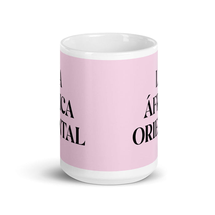 La África Oriental, die ostafrikanische, lustige Kaffeetasse für Zuhause, Büro und Arbeit, mexikanisches spanisches Pride-Geschenk, weiße glänzende Tasse, hellrosa Kartentasse