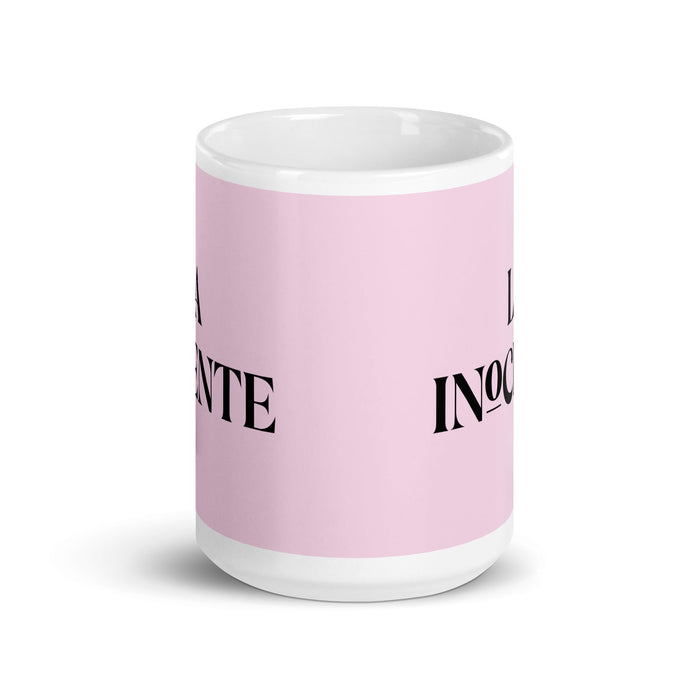 La Inocente The Innocent Funny Home Office Work Coffee Mug Mexican Spanish Pride Gift White Glossy Cup Light Pink Card Mug