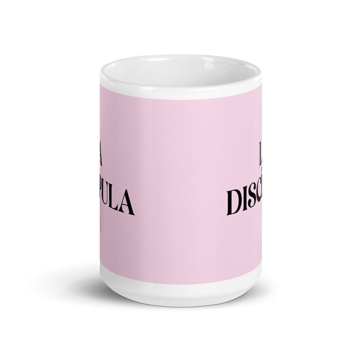 La Discípula The Disciple Funny Home Office Work Coffee Mug Mexican Spanish Pride Gift White Glossy Cup Light Pink Card Mug