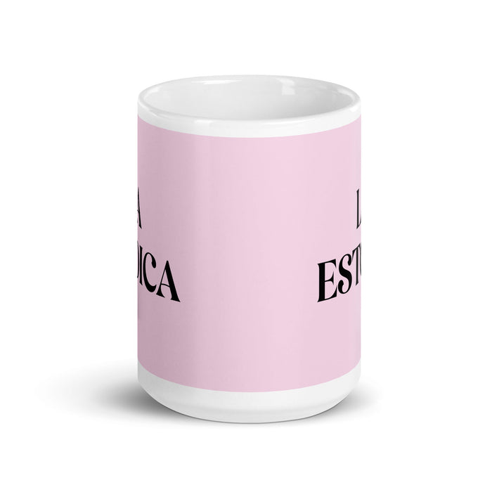 La Estoica The Stoic Lustige Kaffeetasse für Zuhause, Büro, Arbeit, mexikanisches spanisches Pride-Geschenk, weiße glänzende Tasse, hellrosa Kartentasse