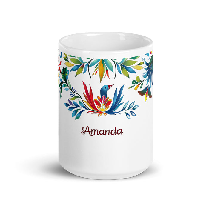 Tasse à café exclusive Amanda avec nom, pour la maison, le bureau, le travail, la fierté mexicaine et espagnole, cadeau unique en son genre, calligraphie, blanc brillant | A4