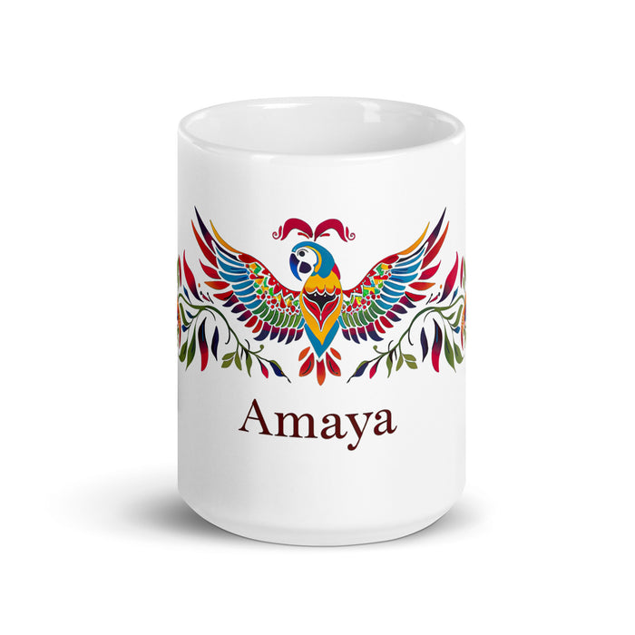 Tasse à café Amaya Exclusive Name Art Piece Home Office Work Tasse cadeau Mexican Spanish Pride Tasse à calligraphie unique en son genre Tasse blanche brillante | A3