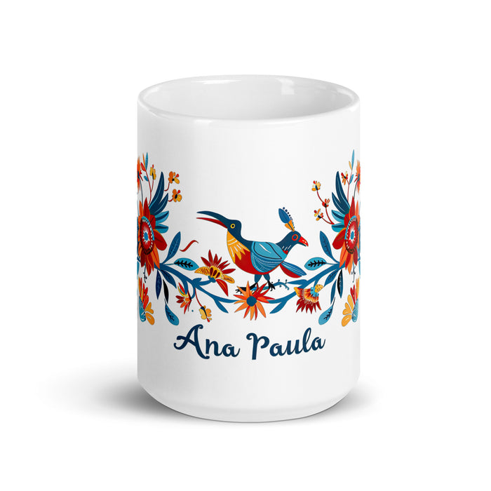 Tasse à café exclusive avec nom Ana Paula, tasse à café pour le travail à domicile, la fierté mexicaine et espagnole, tasse à calligraphie unique, blanche et brillante | A12