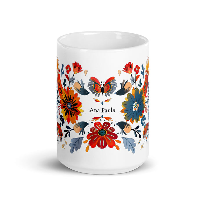 Taza de café exclusiva con nombre de Ana Paula, para el hogar, la oficina, el trabajo, regalo de orgullo mexicano y español, taza blanca brillante con caligrafía única en su tipo | A13