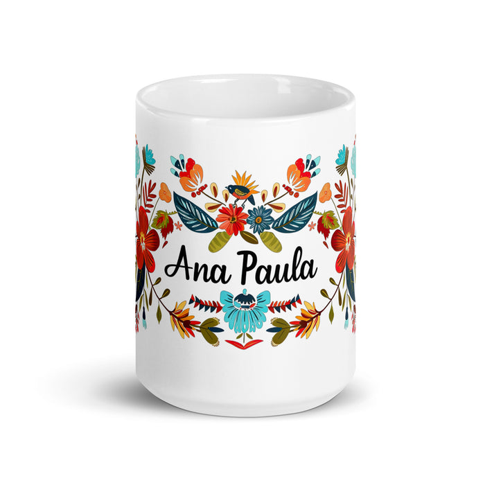 Tasse à café exclusive avec nom Ana Paula, tasse à café pour le travail à domicile, la fierté mexicaine et espagnole, tasse à calligraphie unique, blanche et brillante | A18