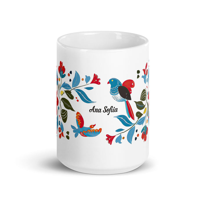 Taza de café con nombre exclusivo de Ana Sofía, para el hogar, la oficina, el trabajo, regalo de orgullo mexicano y español, taza blanca brillante con caligrafía única en su tipo | A4