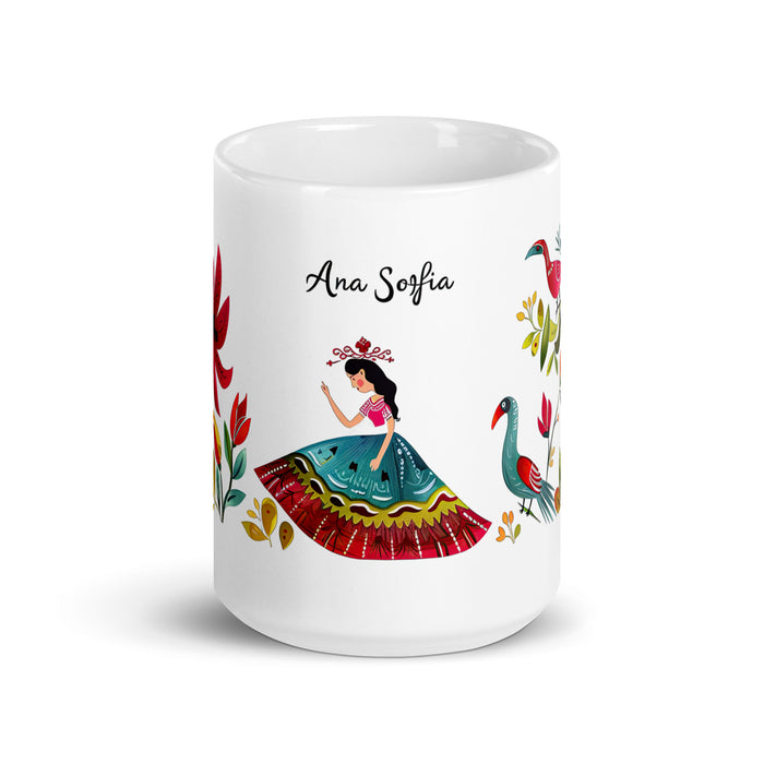 Ana Sofía Exklusives Namenskunstwerk, Kaffeetasse für Zuhause, Büro, Arbeit, mexikanischer und spanischer Stolz, Geschenktasse, einzigartige Kalligraphie, weiß glänzende Tasse | A9