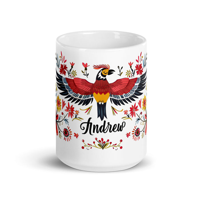 Taza de café exclusiva con nombre de Andrew, obra de arte para el hogar, la oficina, el trabajo, regalo de orgullo mexicano y español, taza blanca brillante con caligrafía única en su tipo | A3