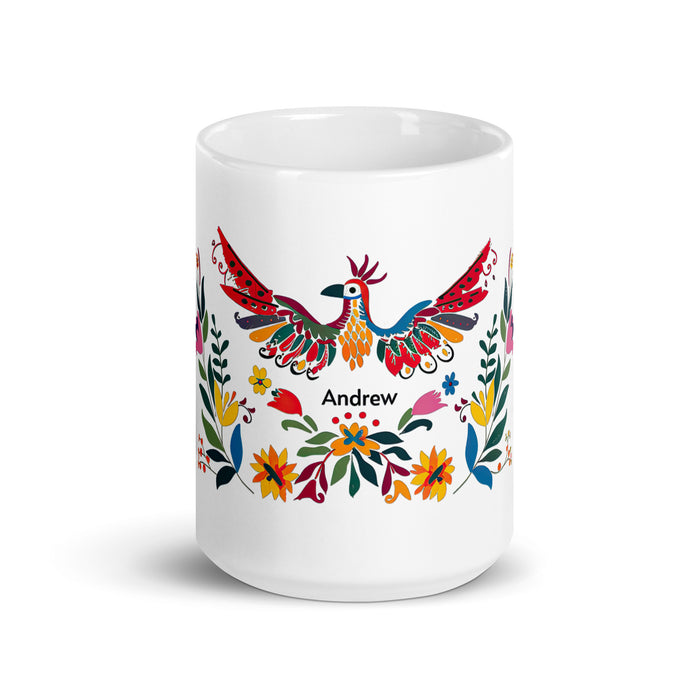 Tasse à café exclusive avec nom d'Andrew, tasse à café pour le travail à domicile, tasse cadeau de fierté espagnole mexicaine, tasse blanche brillante avec calligraphie unique en son genre | A4