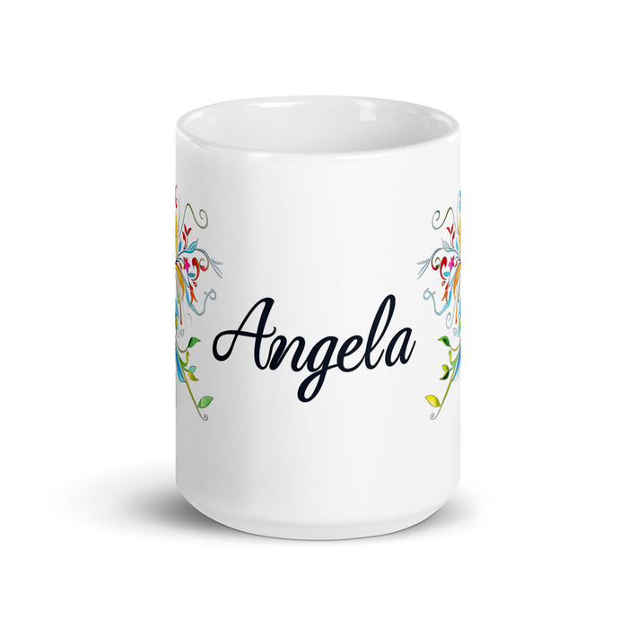 Taza de café exclusiva con nombre de Ángela, obra de arte para el hogar, la oficina, el trabajo, regalo de orgullo mexicano español, taza blanca brillante con caligrafía única en su tipo | Á4