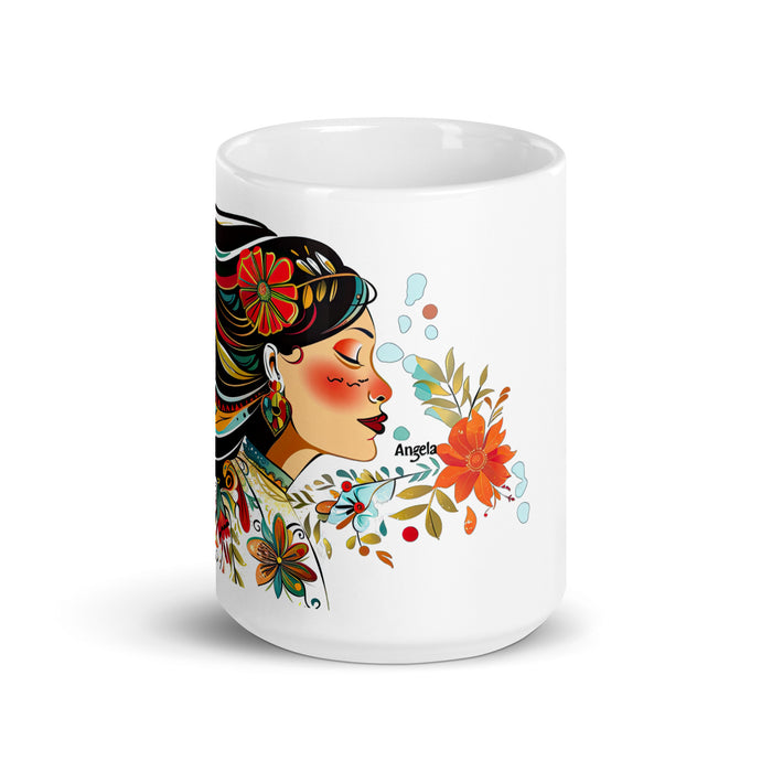 Tasse à café exclusive avec nom d'Ángela, tasse à café pour le travail à domicile, tasse cadeau de fierté espagnole mexicaine, tasse blanche brillante avec calligraphie unique en son genre | Á11