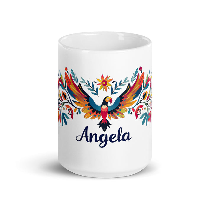 Tasse à café exclusive avec nom d'Ángela, tasse à café pour le travail à domicile, tasse cadeau de fierté espagnole mexicaine, tasse blanche brillante avec calligraphie unique en son genre | Á14