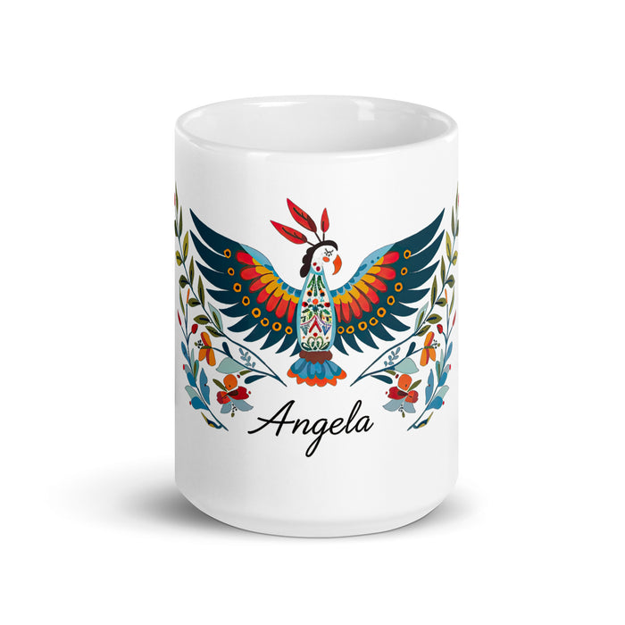 Tasse à café exclusive avec nom d'Ángela, tasse à café pour le travail à domicile, tasse cadeau de fierté espagnole mexicaine, tasse blanche brillante avec calligraphie unique en son genre | Á23