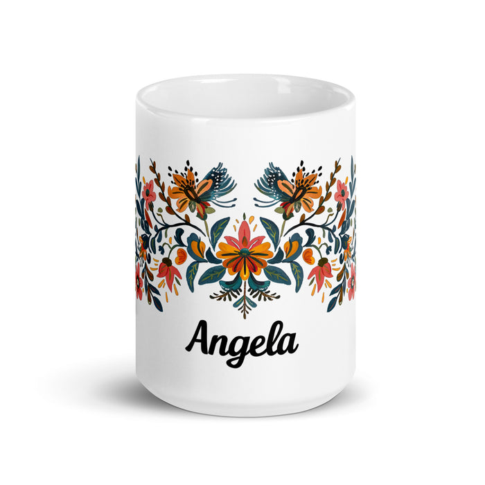 Taza de café exclusiva con nombre de Ángela, obra de arte para el hogar, la oficina, el trabajo, regalo de orgullo mexicano español, taza blanca brillante con caligrafía única en su tipo | Á25