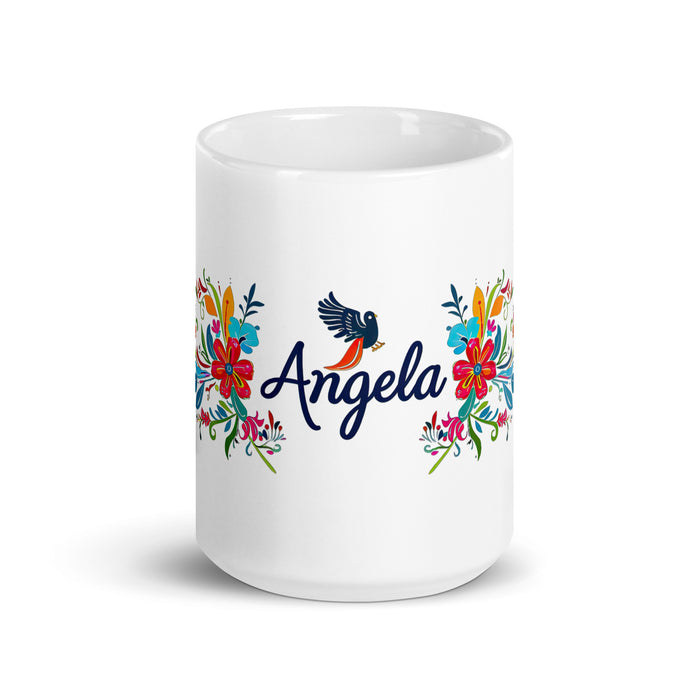 Taza de café exclusiva con nombre de Ángela, obra de arte para el hogar, la oficina, el trabajo, regalo de orgullo mexicano español, taza blanca brillante con caligrafía única en su tipo | Á26