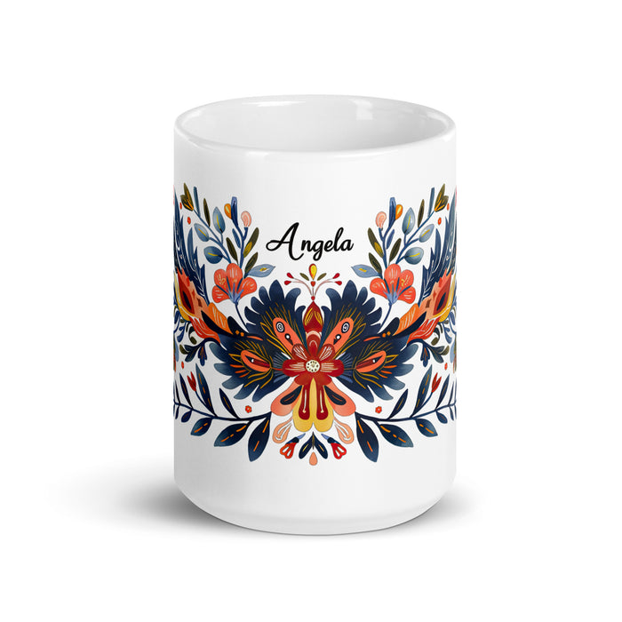 Tasse à café exclusive avec nom d'Ángela, tasse à café pour le travail à domicile, tasse cadeau de fierté espagnole mexicaine, tasse blanche brillante avec calligraphie unique en son genre | Á29