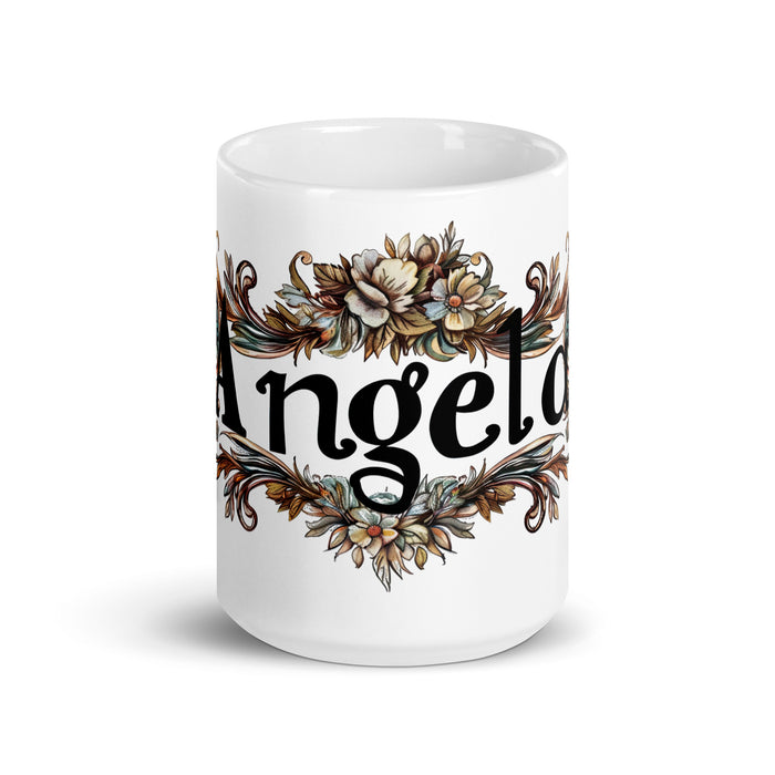 Tasse à café exclusive avec nom d'Ángela, tasse à café pour le travail à domicile, la fierté espagnole mexicaine, tasse cadeau, calligraphie unique, tasse blanche brillante | Á30