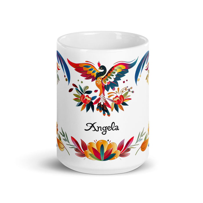 Tasse à café exclusive avec nom d'Ángela, tasse à café pour le travail à domicile, la fierté espagnole mexicaine, tasse cadeau, calligraphie unique, tasse blanche brillante | Á32