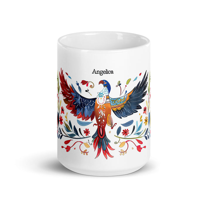 Taza de café exclusiva con nombre de Angélica, para el hogar, la oficina, el trabajo, regalo de orgullo mexicano y español, taza blanca brillante con caligrafía única en su tipo | A5