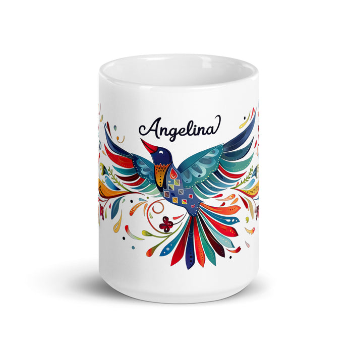 Angelina Exclusive Name Art Piece Home Office Lavoro Tazza da caffè Tazza regalo orgoglio spagnolo messicano Tazza unica nel suo genere Calligrafia Tazza bianca lucida | A1