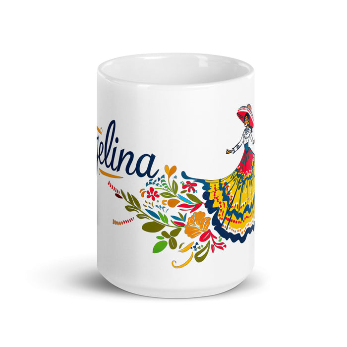 Tasse à café avec nom exclusif Angelina, tasse à café pour le travail à domicile, le bureau, la fierté mexicaine et espagnole, tasse cadeau, calligraphie unique, tasse blanche brillante | A4