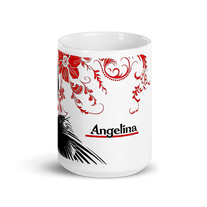 Taza de café exclusiva con nombre de Angelina, obra de arte para el hogar, la oficina, el trabajo, regalo de orgullo mexicano y español, taza blanca brillante con caligrafía única en su tipo | A6